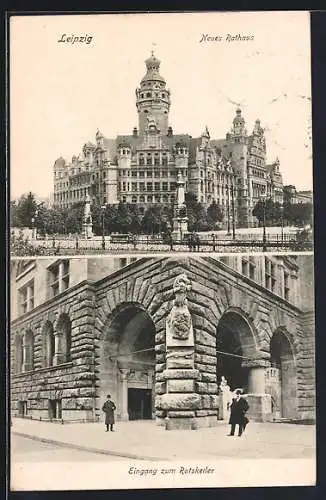 AK Leipzig, Neues Rathaus, Eingang zum Ratskeller, Gasthaus