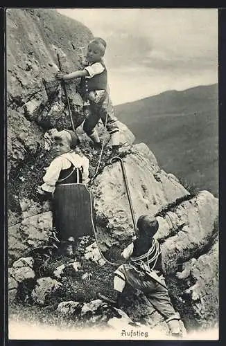 AK Kinder beim Bergsteigen an einer Felsenwand