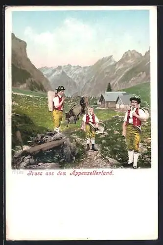 AK Appenzeller Sennen in Tracht im Bergland