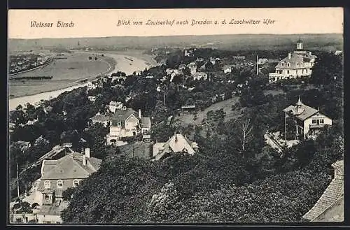 AK Weisser Hirsch, Blick vom Louisenhof nach Dresden und dem Loschwitzer Ufer