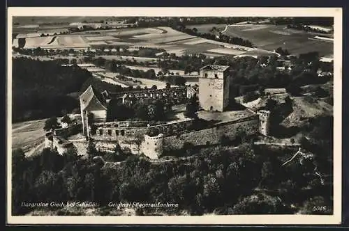 AK Schesslitz, Fliegeraufnahme der Burgruine Giech