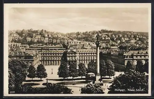 AK Stuttgart, Neues Schloss mit Denkmal