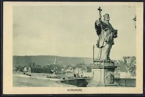 AK Würzburg, Teilansicht mit Denkmal