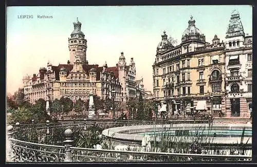 AK Leipzig, Rathaus mit Brunnen