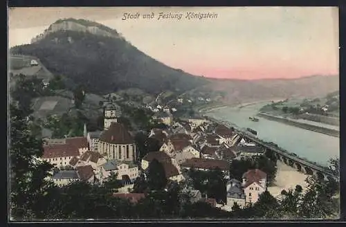 AK Königstein / Elbe, Teilansicht mit Festung