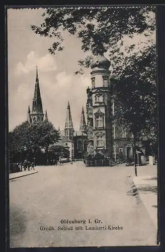 AK Oldenburg i. Gr., Grossherzogliches Schloss mit Lamberti-Kirche