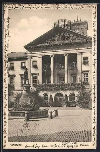 AK Karlsruhe, Rathaus mit Brunnen