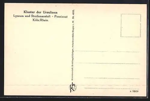 AK Köln /Rhien, Kloster der Ursulinen, Lyzeum und Pensionat, Bibliothek, Innenansicht