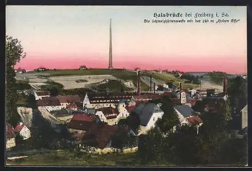 AK Halsbrücke bei Freiberg, Schmelzhüttenwerke mit Esse