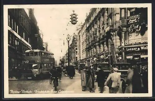 AK Berlin, Friedrichstrasse, Ecke Leipziger Str. mit Bus