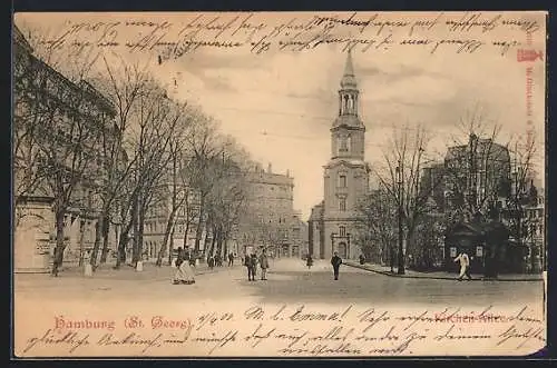 AK Hamburg-St.Georg, St. Georg, Kirchenallee mit Kirche