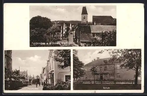 AK Feldkirchen a.d.D., Strassenpartie, Hauptplatz, Schule