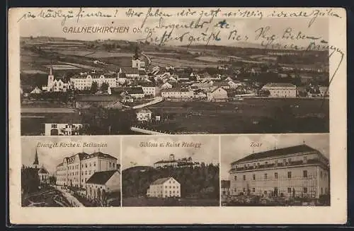 AK Gallneukirchen, Schloss und Ruine Riedegg, Zoar, Evangel. Kirche und Bethanien