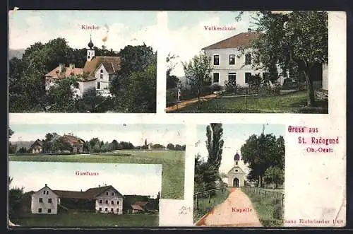 AK St. Radegund, Gasthaus, Volksschule und Kirche