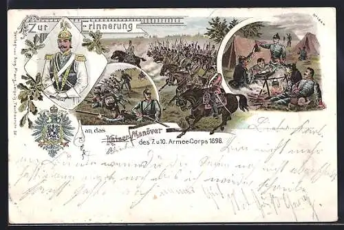 Lithographie Kaisermanöver 1898, Soldaten des 7. u. 10. Armee-Corps