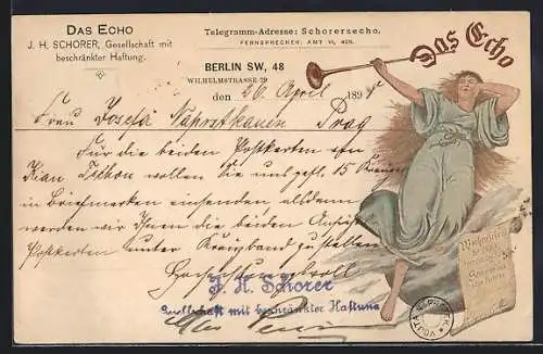 AK Berlin, Reklame für die Zeitschrift Das Echo von J. H. Schorer, Wilhelmstrasse 29