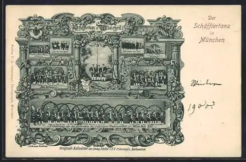 AK München, Schäfflertanz, Aufstellung, Krone, Reifschwung, Volkstanz