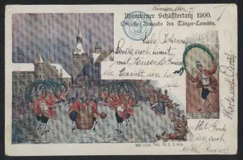 Künstler-AK München, Münchener Schäfflertanz im Winter 1900