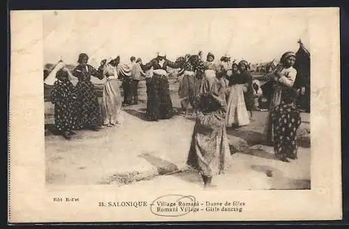 AK Salonique, Village Romani, Danse de filles, Volkstanz