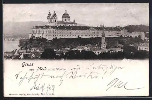 AK Melk a.d. Donau, Ortsansicht mit Stift