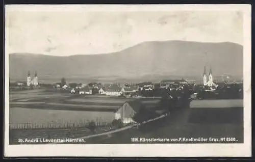 AK St. Andrä i. Lavanttal, Panorama mit zwei Kirchen