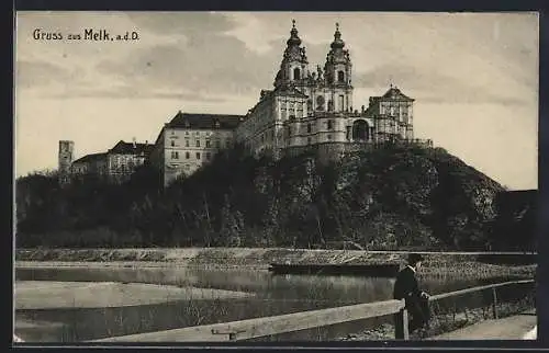 AK Melk a. d. D., Blick zum Schloss