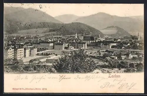 AK Leoben, Teilansicht und Blick auf bewaldete Hügel