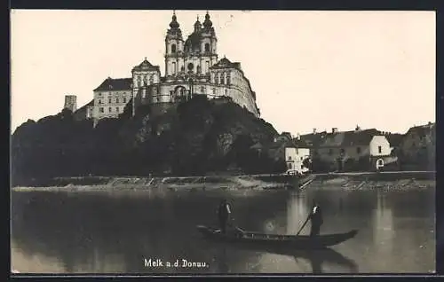 AK Melk a. d. Donau, Uferpartie mit Stift