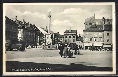 AK Wr. Neustadt, Hauptplatz, Ansicht mit Mariensäule, LKW