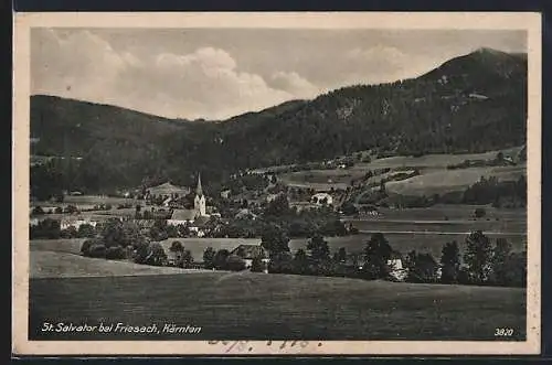 AK St. Salvator bei Friesach, Panorama mit Kirche