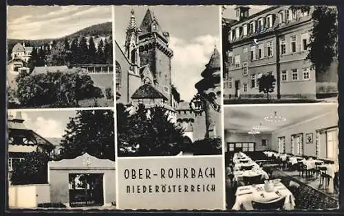 AK Ober-Rohrbach /Niederösterreich, Inneres Restaurant, Strassenpartie, Eingangstor