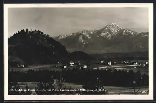 AK St. Andrä am Ossiachersee, Teilansicht mit Ruine Landskron und Mittagskogel