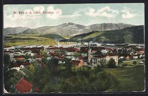 AK St. Veit a. d. Glan, Teilansicht mit Bergen