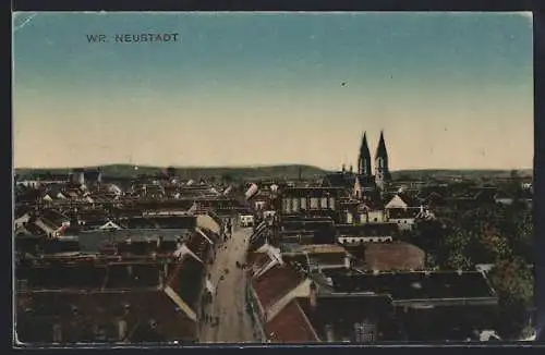 AK Wr. Neustadt, Teilansicht mit Kirche und Strassenpartie