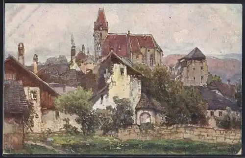 Künstler-AK Weissenkirchen a.d. Donau, Panorama