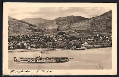 AK Weissenkirchen i. d. Wachau, Teilansicht mit Kirche und Dampfer