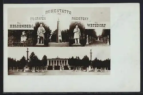 AK Wetzdorf, Heldenberg, Ruhestätte des F. M. Grafen Radetzky, Denkmal, Statue