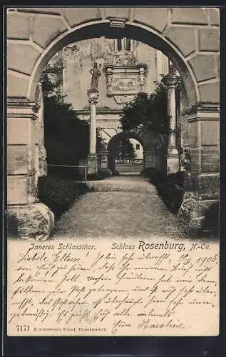 AK Rosenburg, Inneres Schlossthor mit Säulen