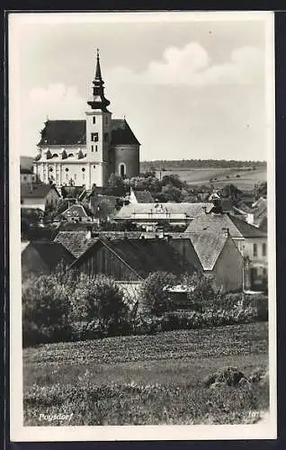 AK Poysdorf, Teilansicht mit Blick zur Kirche