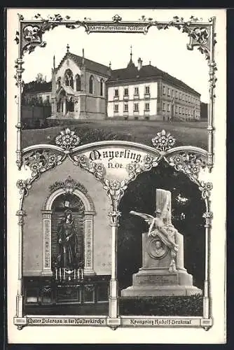 AK Mayerling, Karmeliterinnen-Kloster, Mater Dolorosa in der Klosterkirche, Kronprinz Rudolf-Denkmal