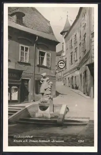 AK Krems a. d. Donau, Simandl-Brunnen mit Malerbetrieb Jul. Fürst