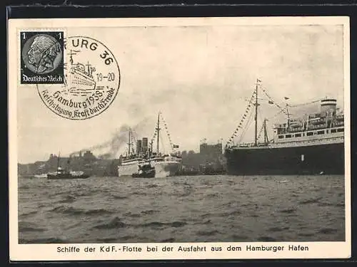 AK Hamburg, Passagierschiffe der KdF.-Flotte bei der Ausfahrt aus dem Hafen