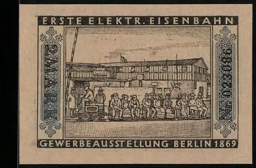 Notgeld Berlin 1922, 2 Mark, Erste elektrische Eisenbahn, Gewerbeausstellung 1869, Berliner Bär, Strassenbahn-Nutzung