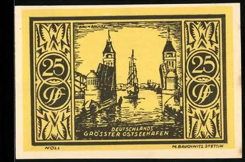 Notgeld Stettin 1921, 25 Pfennig, Deutschlands grösster Ostseehafen, Seriennummer 08622