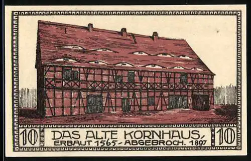 Notgeld Bitterfeld 1921, 10 Pfennig, altes Kornhaus und Stadtansicht, Juni 1921