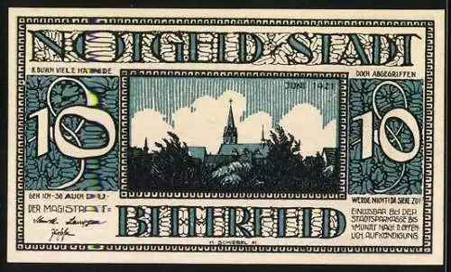Notgeld Bitterfeld 1921, 10 Pfennig, altes Kornhaus und Stadtansicht, Juni 1921