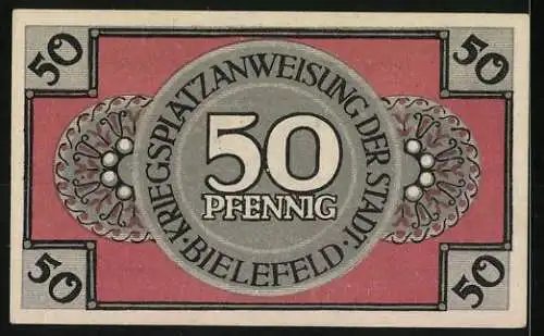 Notgeld Bielefeld 1918, 50 Pfennig, Arbeiter und Soldat, Stadtwappen