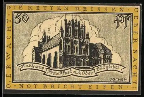 Notgeld Frankfurt an der Oder, 50 Pfennig, Rathaus und Wappen, 1921