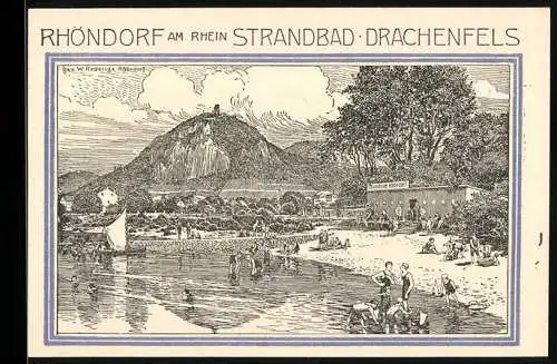 Notgeld Bad Honnef 1921, 50 Pfennig, Strandbad Drachenfels mit Seriennummer und Wappen