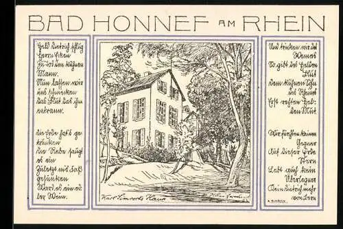 Notgeld Bad Honnef 1921, 99 Pfennig, Karl Emonds Haus, Landschaft, Wappen, Seriennummer 015113